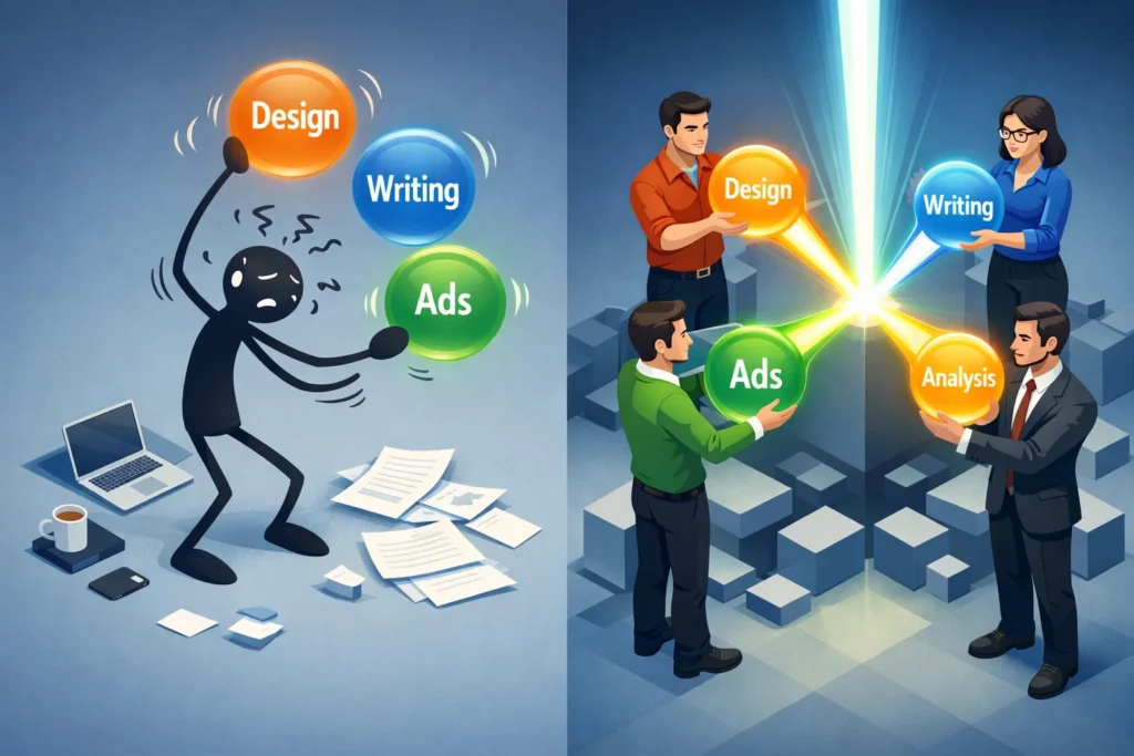 ทีมงาน Oldschool Agency กำลังวางแผนกลยุทธ์ Content Marketing ให้ลูกค้าในหาดใหญ่